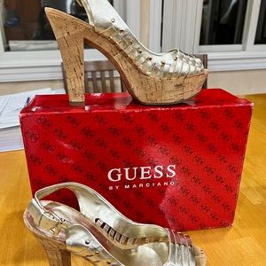 5” height Cork Heel & Platform Slingback Heel Adjustable Strap Open Toe 1 1/2 “